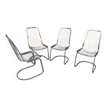 Set of 4 chrome cantilever chairs by Gastone Rinaldi, Italy 1970s.