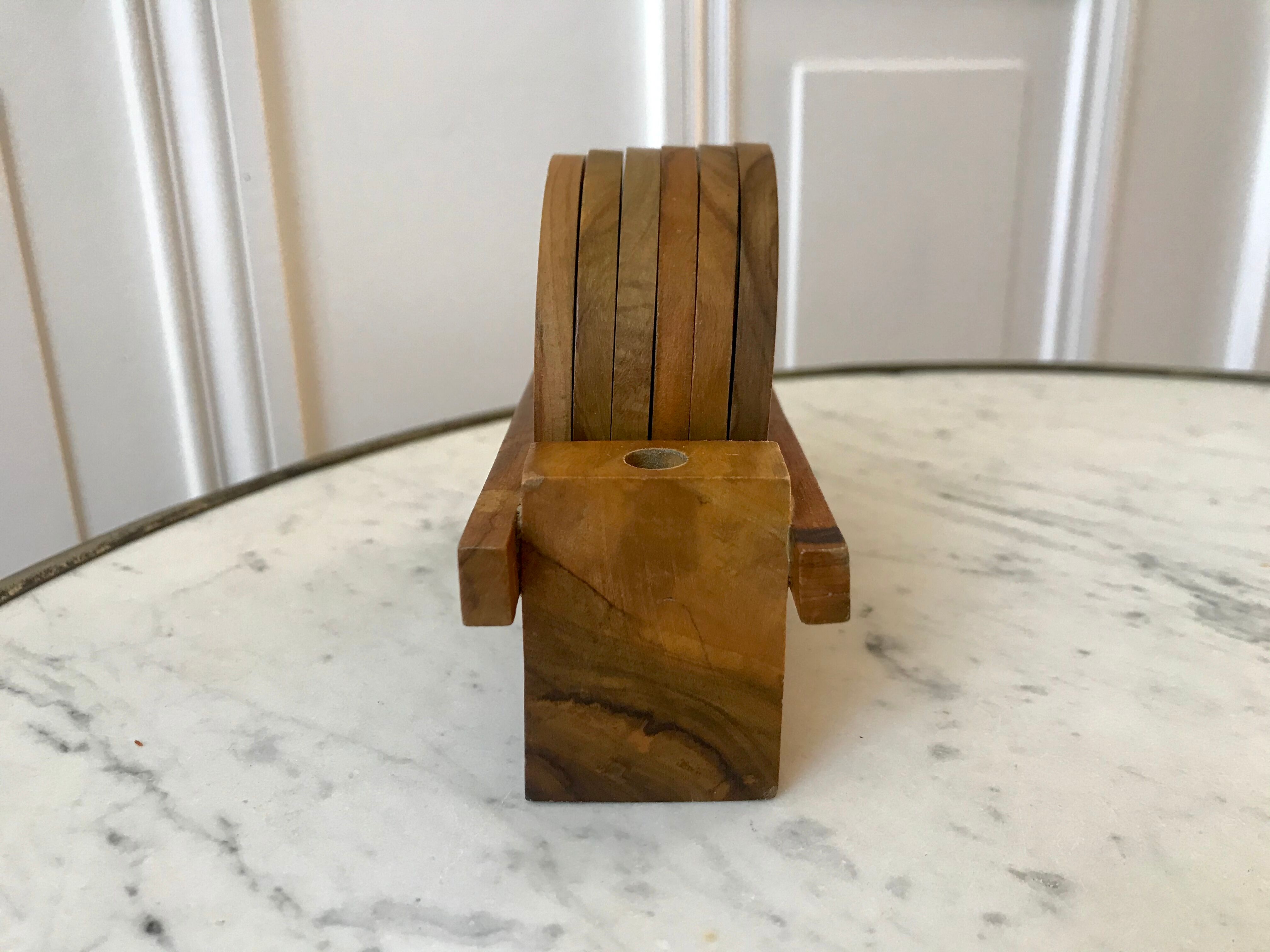 Set of 6 coasters in vintage olive wood 60s