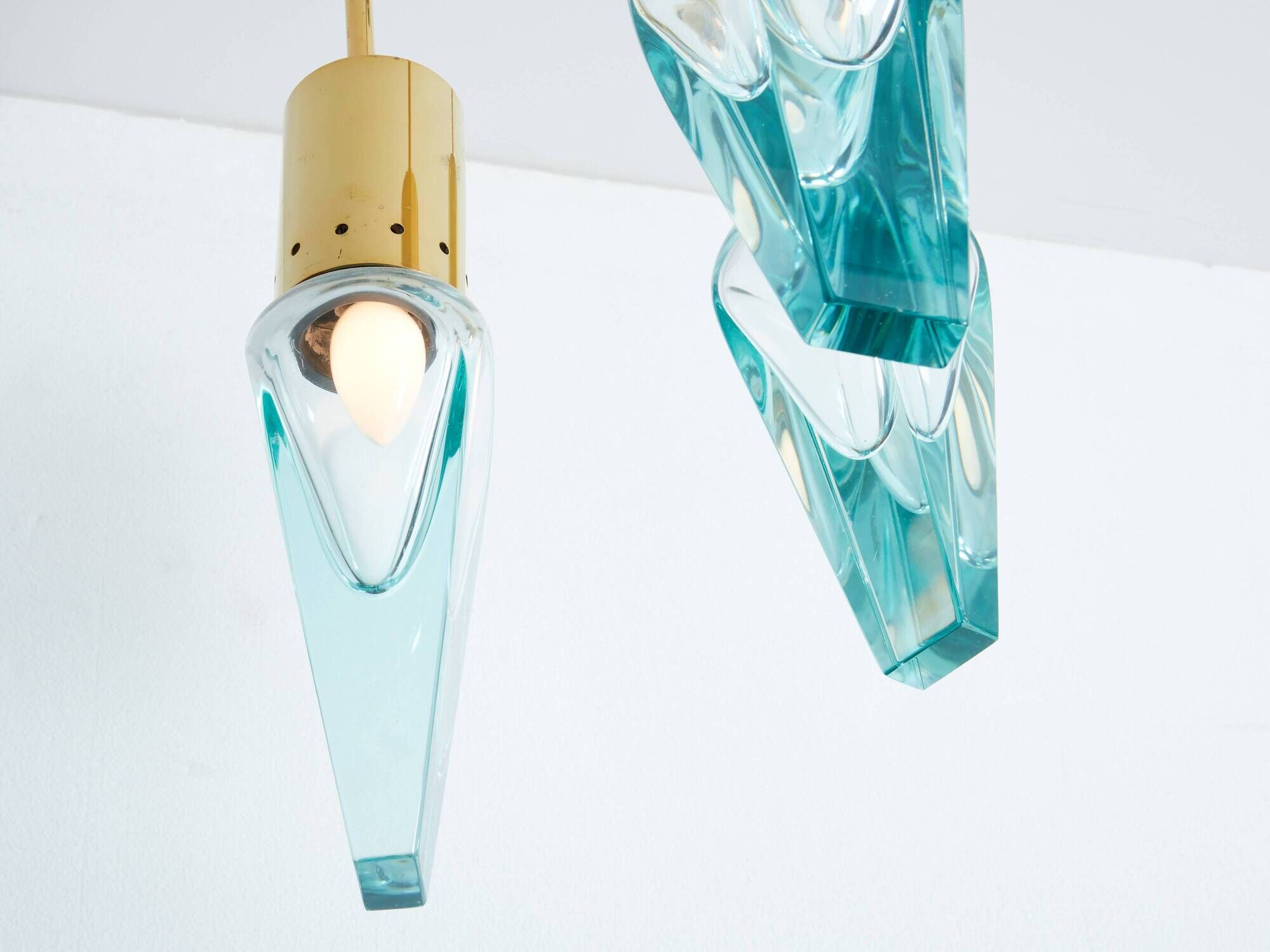 Flavio Poli for Seguso Murano glass and brass chandelier 1950