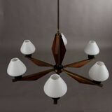Vintage aluminum and teak chandelier, Italy, 1960s