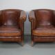Vintage Dutch cognac coloured leather club chair, set of 2 with footstool
