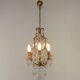 French Vintage Goldtone Metal & Crystal 3 Light Cage Chandelier 5502