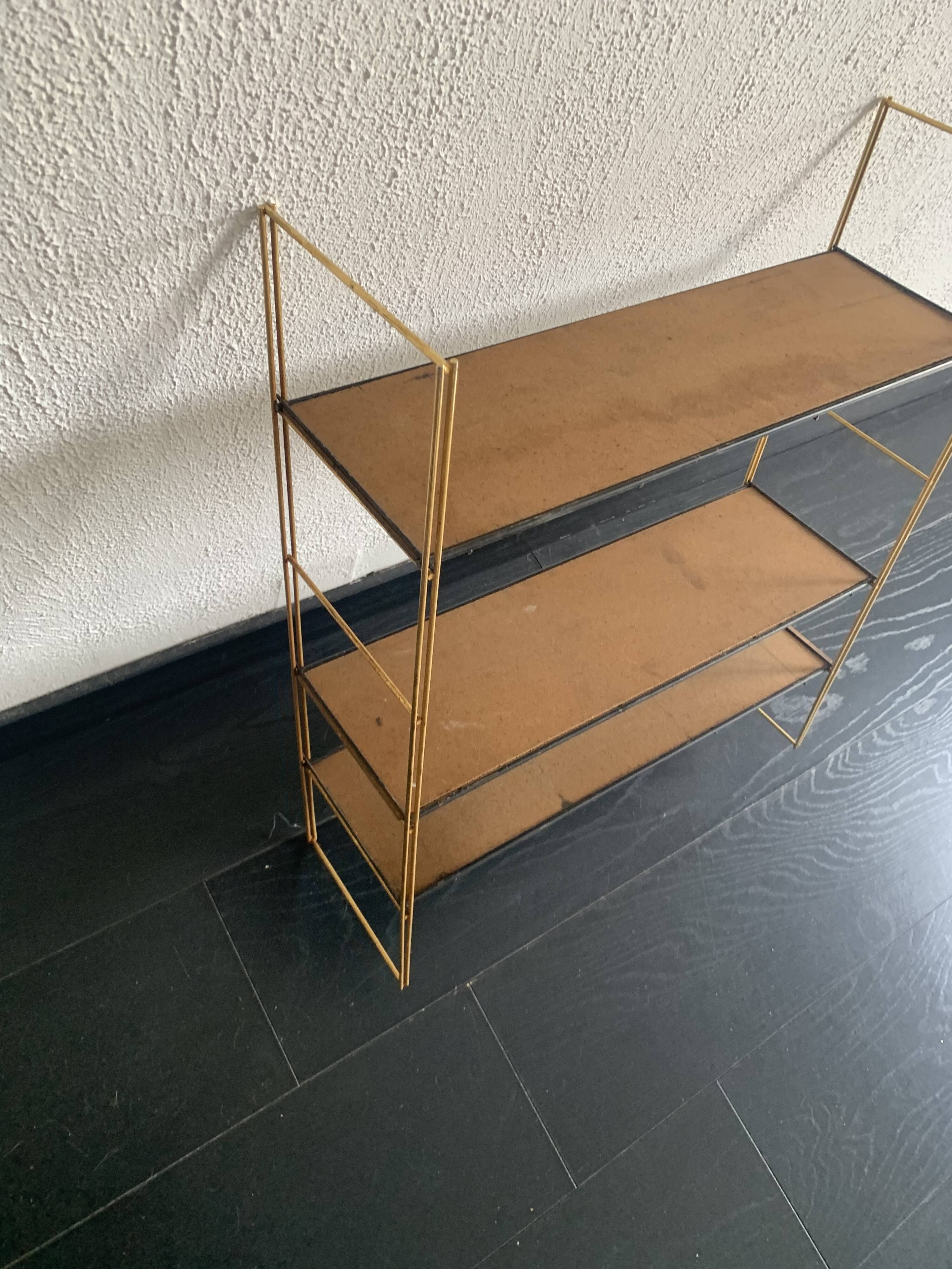 Vintage 1960 String wall shelf in gold wood - 60 x 50 cm