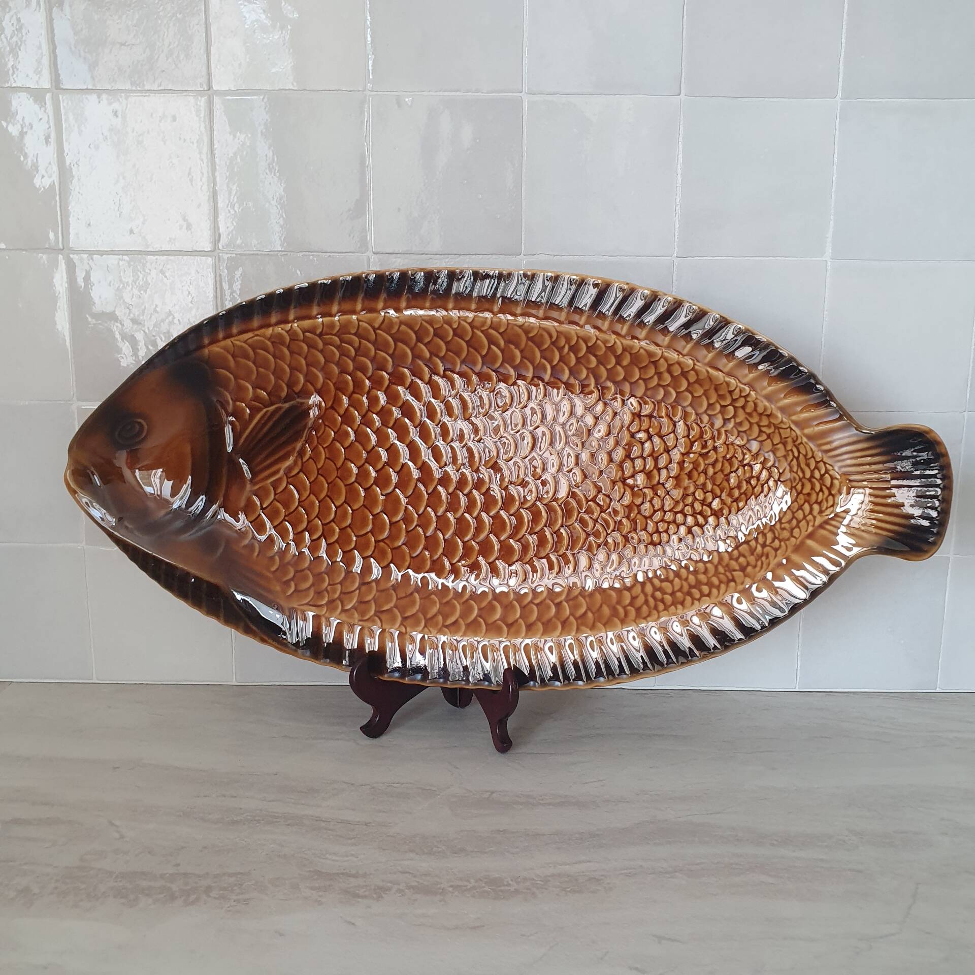 Sarreguemines / Large fish-shaped serving platter in Barbo ceramic