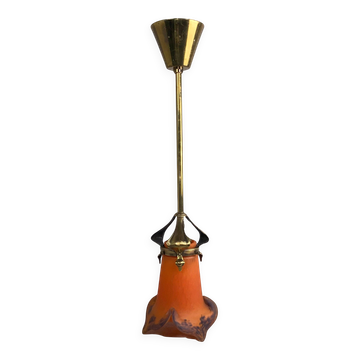 Lampe suspendue Jugendstil avec abat-jour orange par Muller Fréres