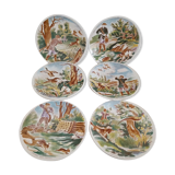 6 assiettes anciennes  sarreguemines  dv ( 1920 / 1950 ), décor " chasse "