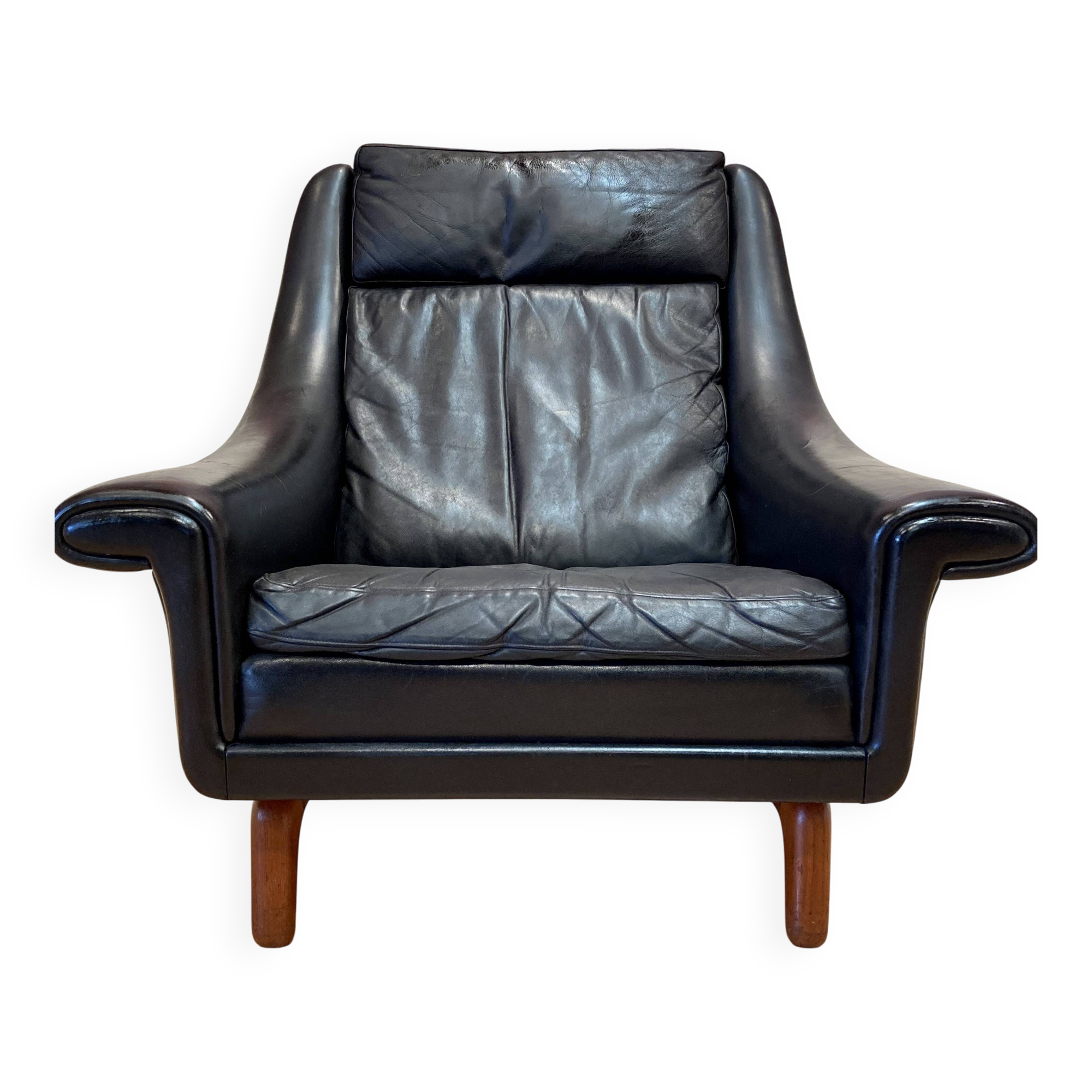 Scandinavian design armchair Aage Christiansen black leather 1950.