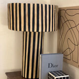 Minimalist bedside table lamp raffia Striped zebra black