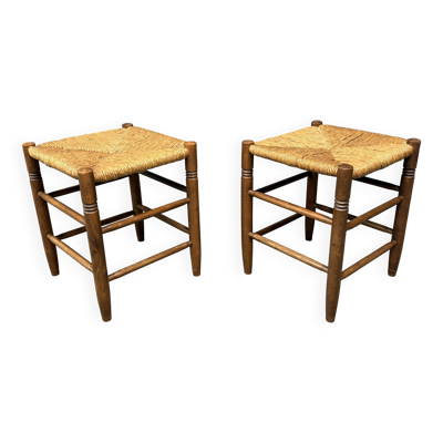 Ensemble de tabourets hollandais en bois de hêtre avec assise en paille