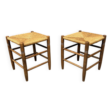 Ensemble de tabourets hollandais en bois de hêtre avec assise en paille