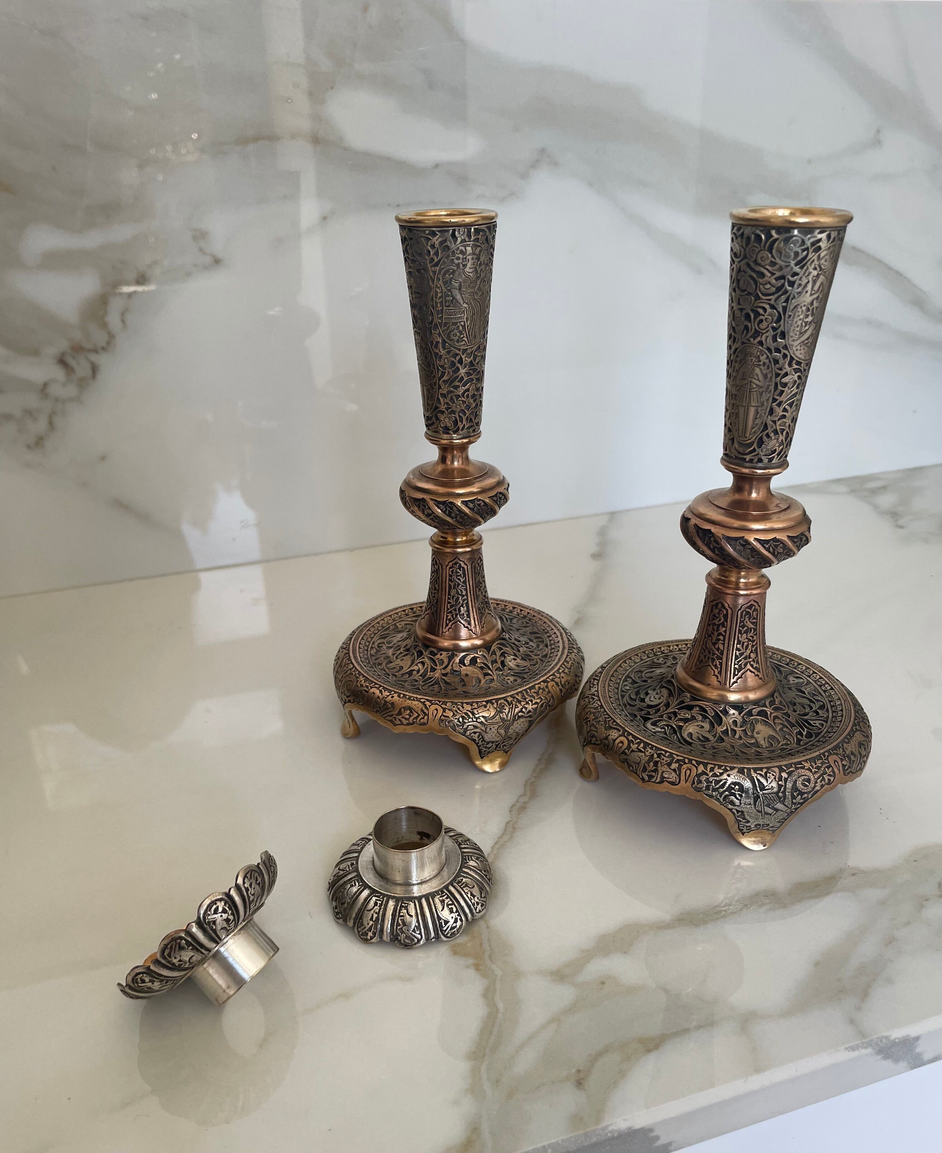 Paire de bougeoirs persans, style kadjar, début XXe