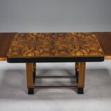 Art Deco French Walnut & Burl Dining Set, 1930s, Set of 7