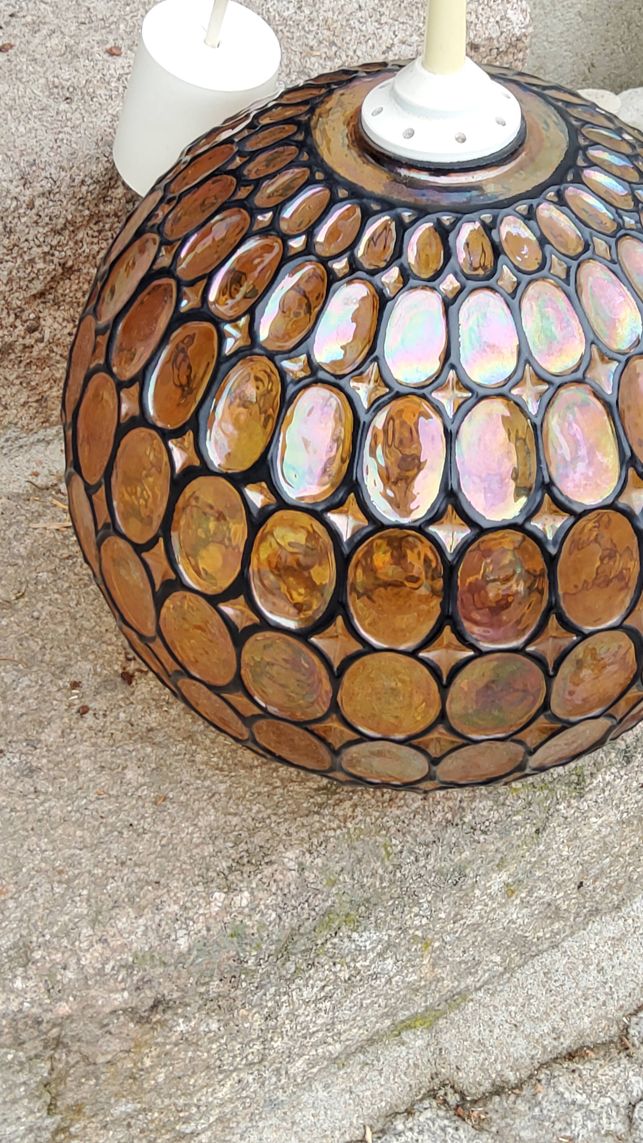 Ball pendant light in orange and enameled glass from the 70s