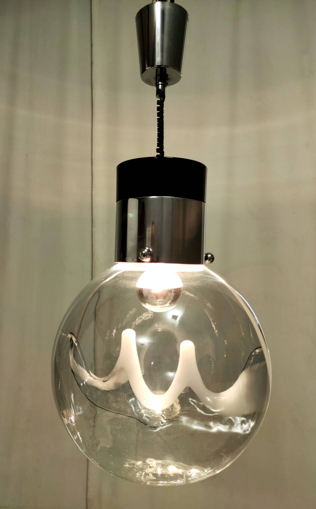 Murano Glass and Varnished Metal Pendant by Toni Zuccheri for Venini, Italy