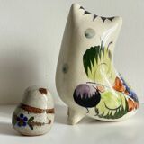 Duo de hiboux en céramique artisanale vintage