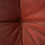 Coral corduroy Togo three-seat sofa by Michel Ducaroy for Ligne Roset