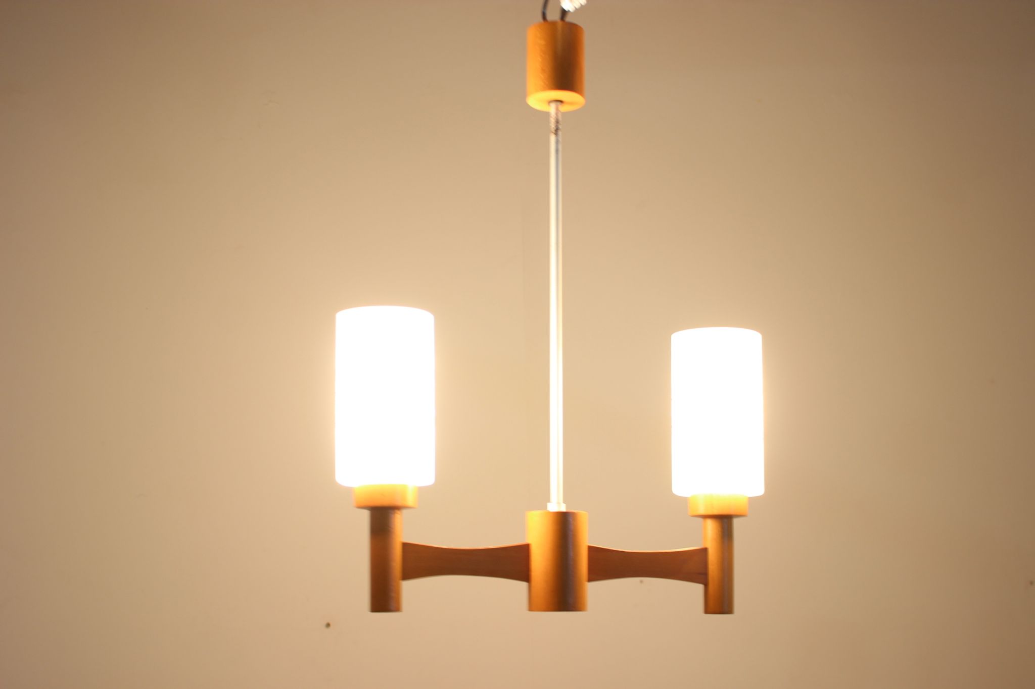 1980s wood and glass pendant light, Czechoslovakia