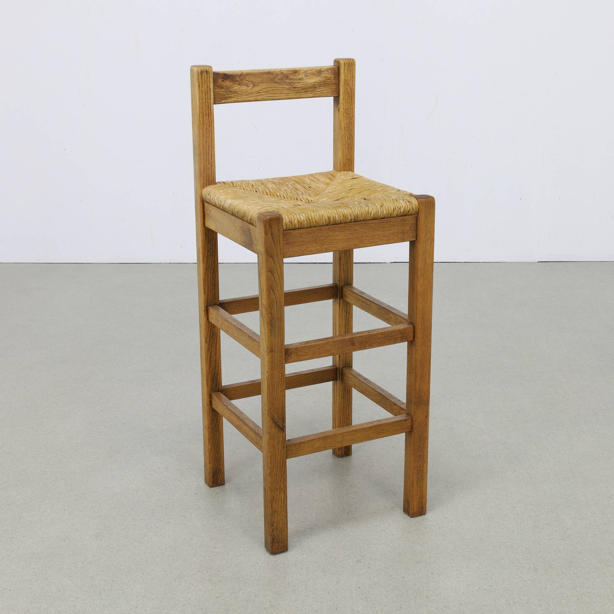 Tabourets de bar vintage en chêne et rotin, années 1970, lot de 4