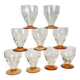 9 Art Deco wine or water glasses with amber stems, 9 cl.