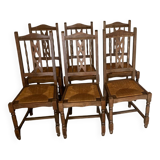 Antique oak straw chairs with high backs