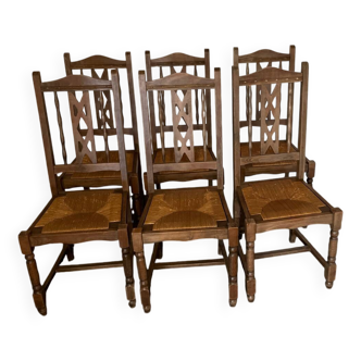 Chaises anciennes en chêne paillées et à dossier haut