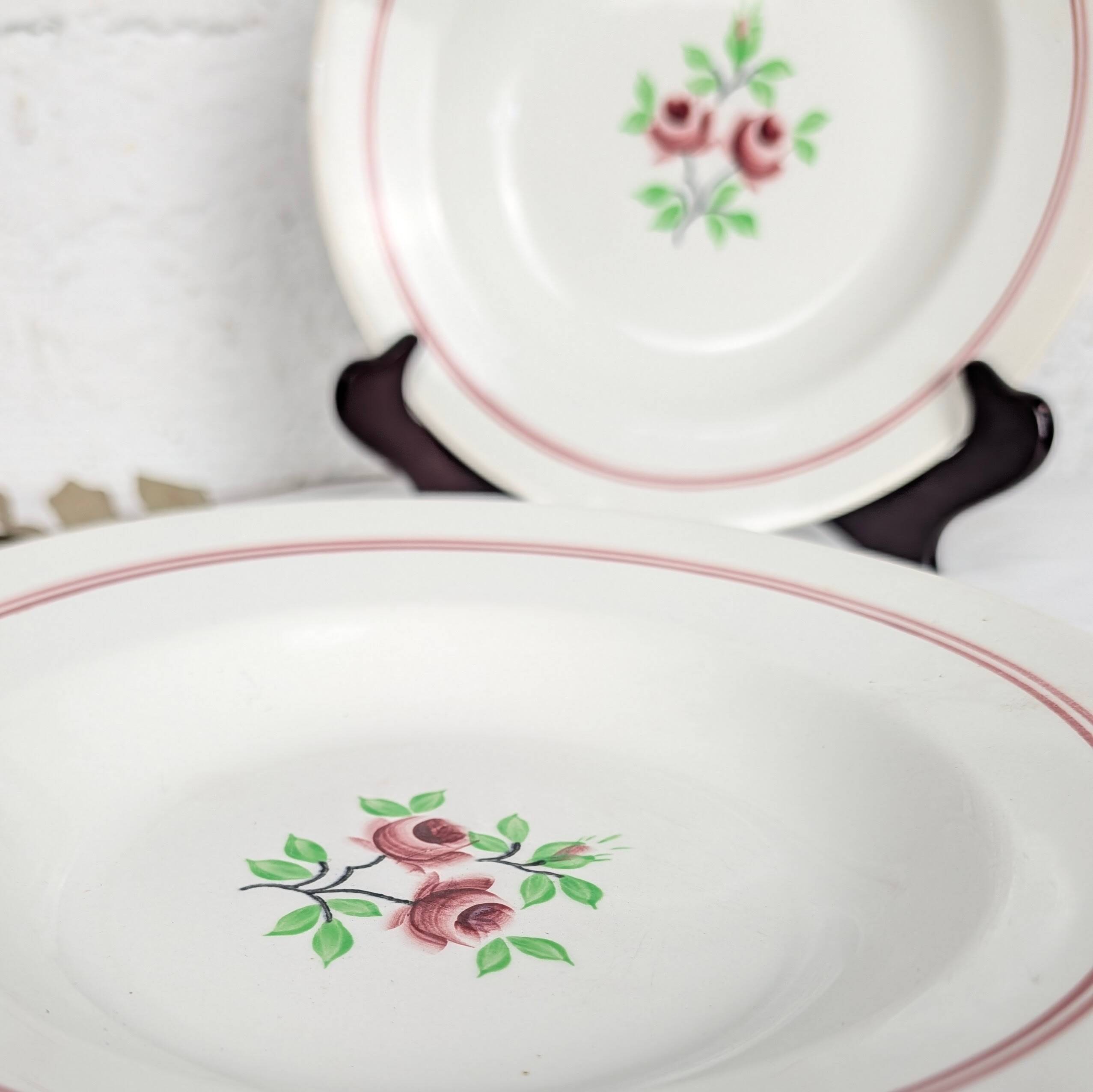 5 assiettes creuses Moulin des Loups Orchies - Deux Roses