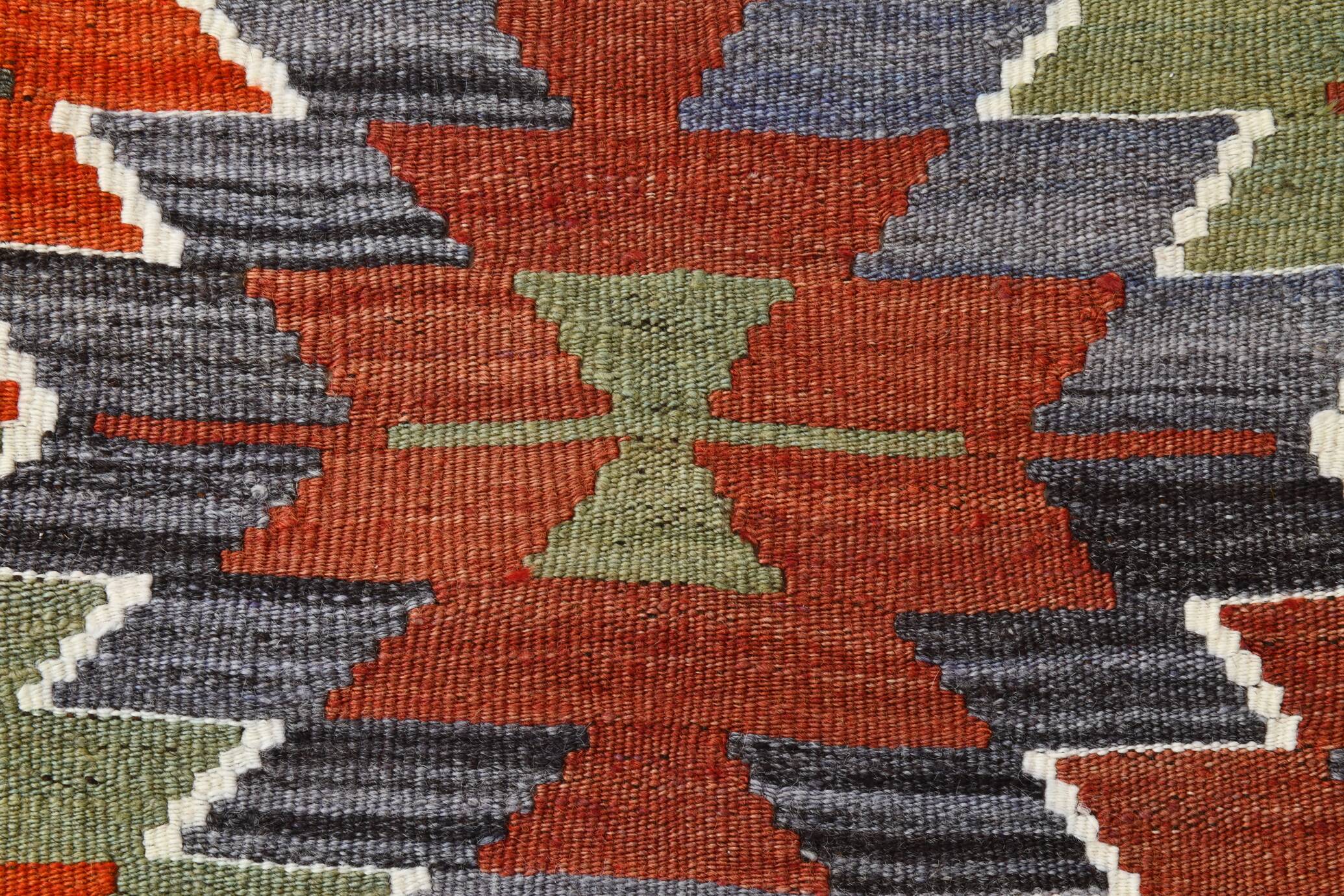 5x11 Multicolor Geometric Style Kilim Rug, Hanmade Wool Area Rug, 162x342Cm