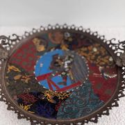 Large Japanese-style cloisonné enamel platter – Samurai decoration – Late 19th century