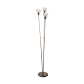 Lampe de sol trois lumières en métal finition canon de fusil, verre et plexiglas. Italie Années 80