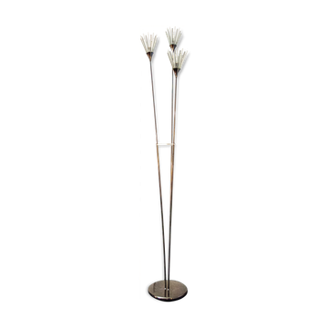Floor lamp three lights in metal finish gunmetal, glass and plexiglass. Italy 80s