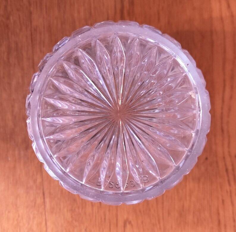 Vintage French barrel-style cut glass ice bucket, decorative metal handle 4506