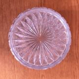 Vintage French barrel-style cut glass ice bucket, decorative metal handle 4506