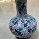 CHINA Polychrome porcelain vase decorated with butterflies Signed under the base 43cm