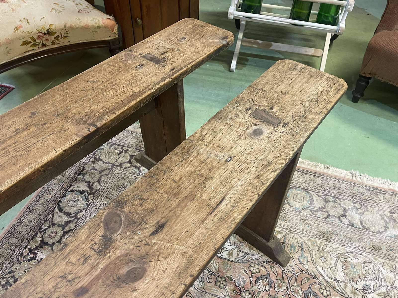 Pair of late 19th century farmhouse table benches in fir