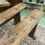 Pair of late 19th century farmhouse table benches in fir