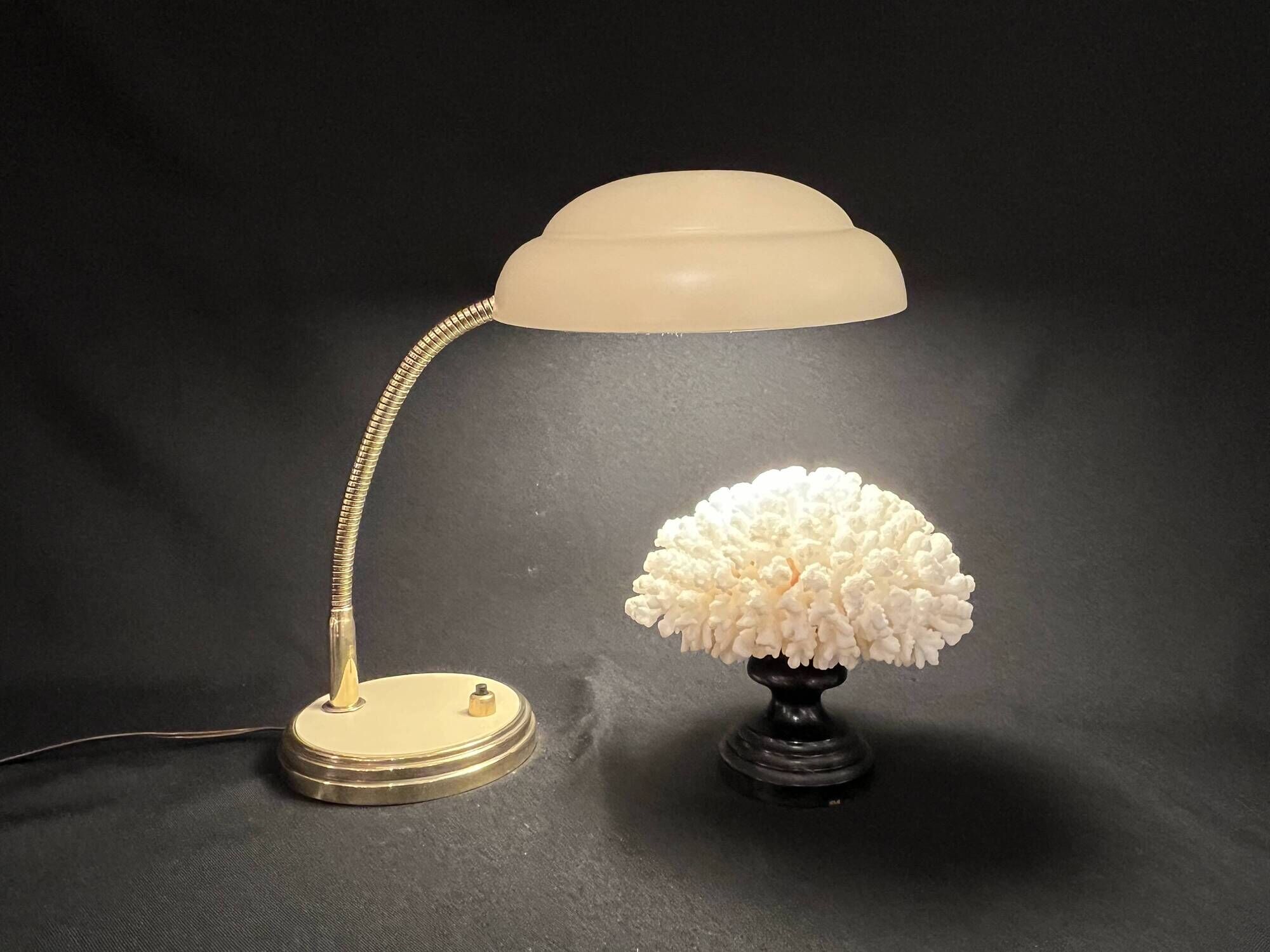 Desk lamp 50s 60s flexible brass metal beige vintage bedside casserole