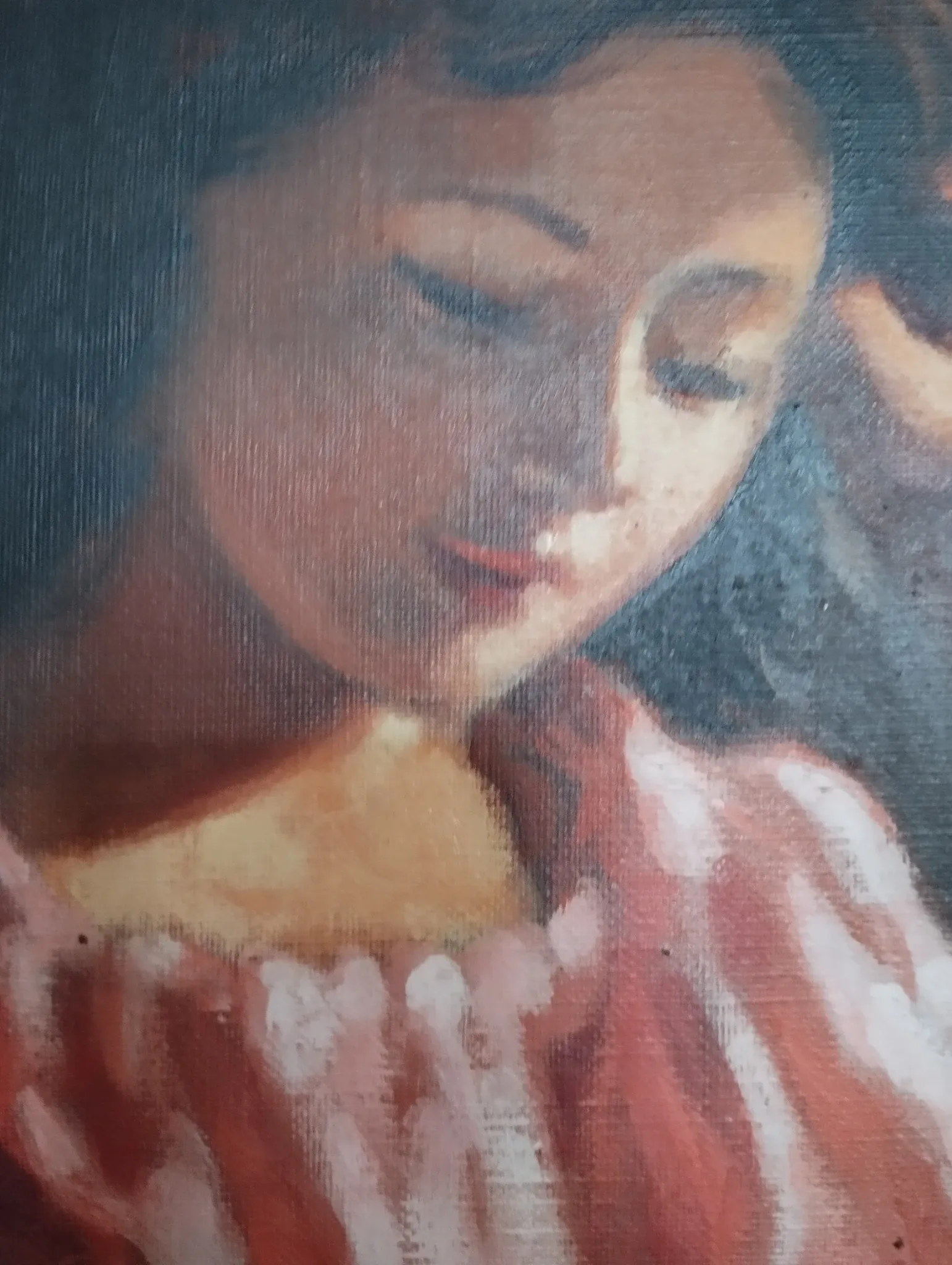 Marc REBIERRE "The Reader in the Red Dress" oil on canvas signed and framed