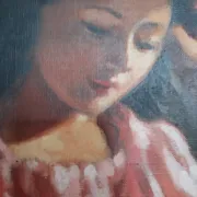 Marc REBIERRE "The Reader in the Red Dress" oil on canvas signed and framed