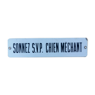 Old enamelled plaque "Sonnez please nasty dog" 6x25cm