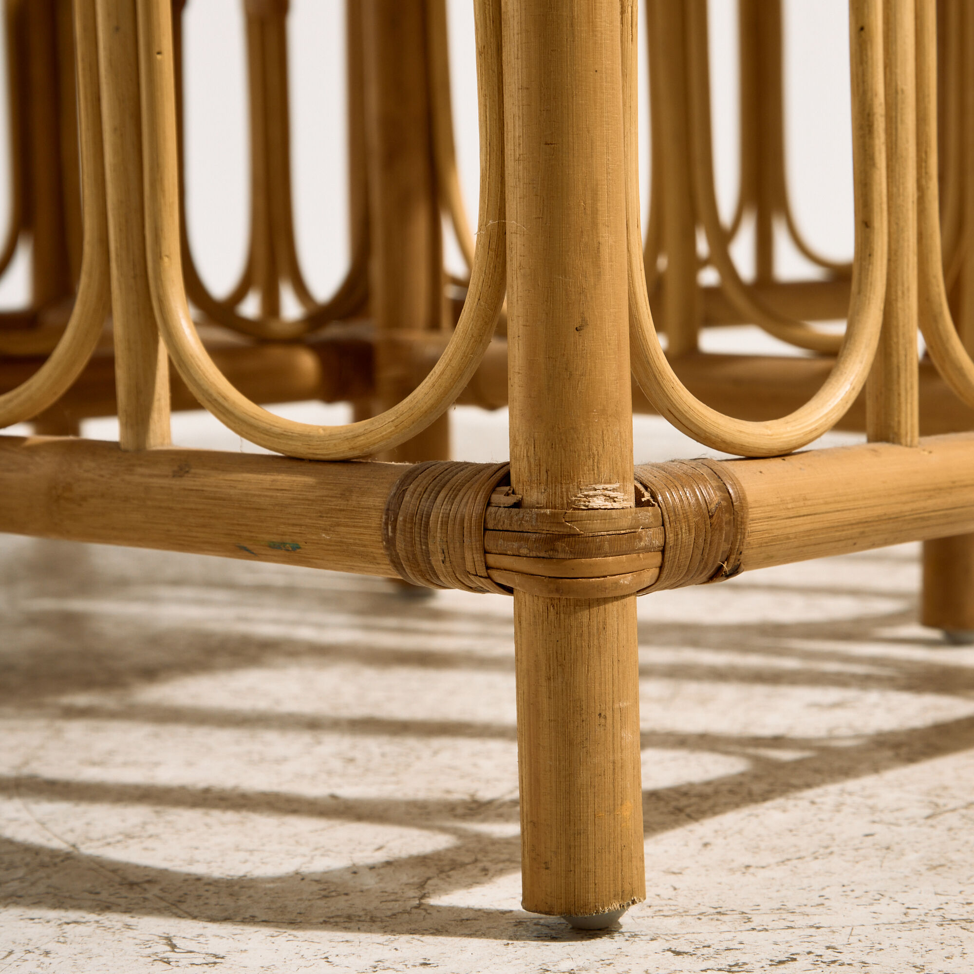 Nest of bamboo and rattan tables, set of 3.
