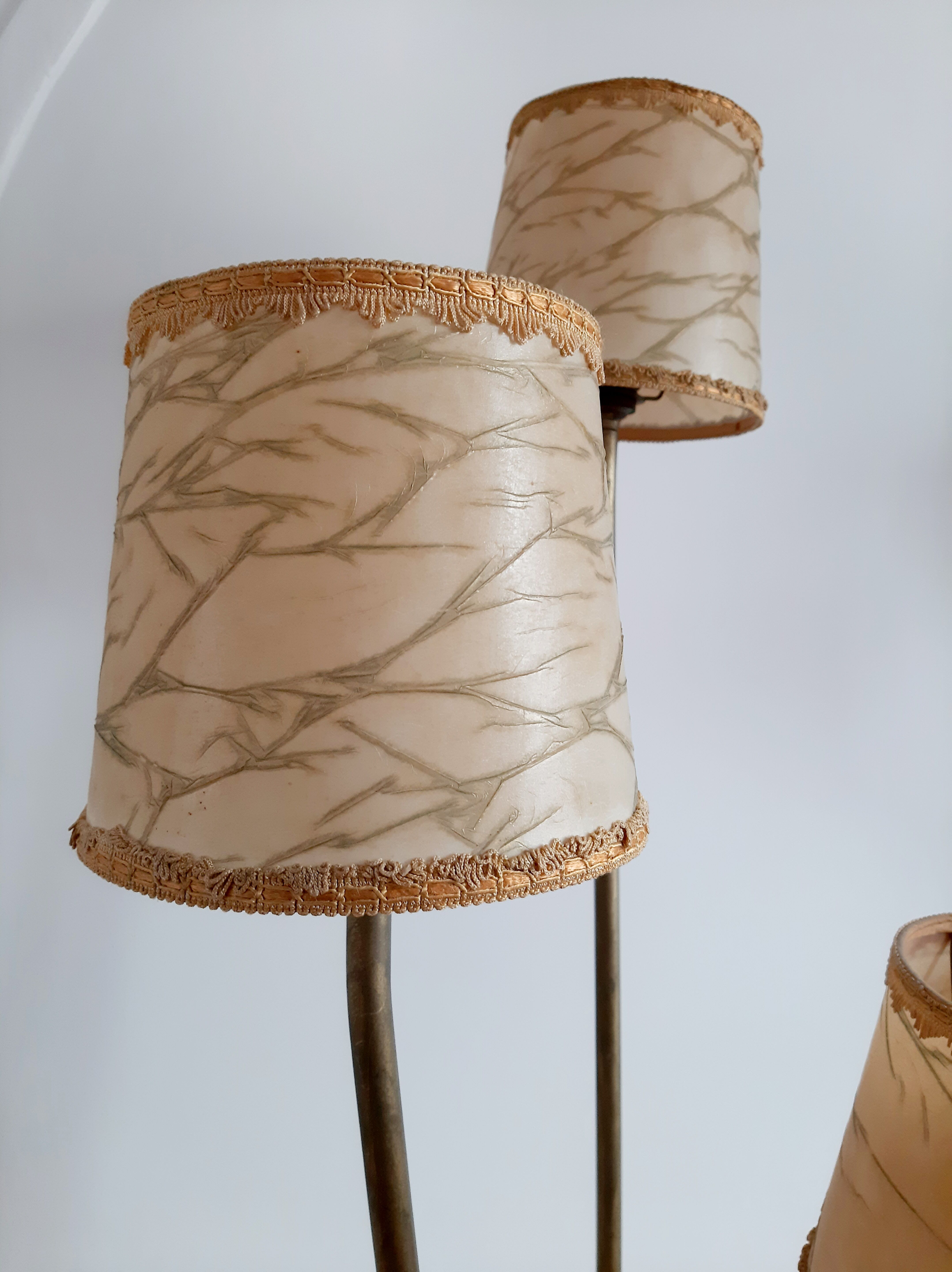 Tripod floor lamp 50s, gilded metal