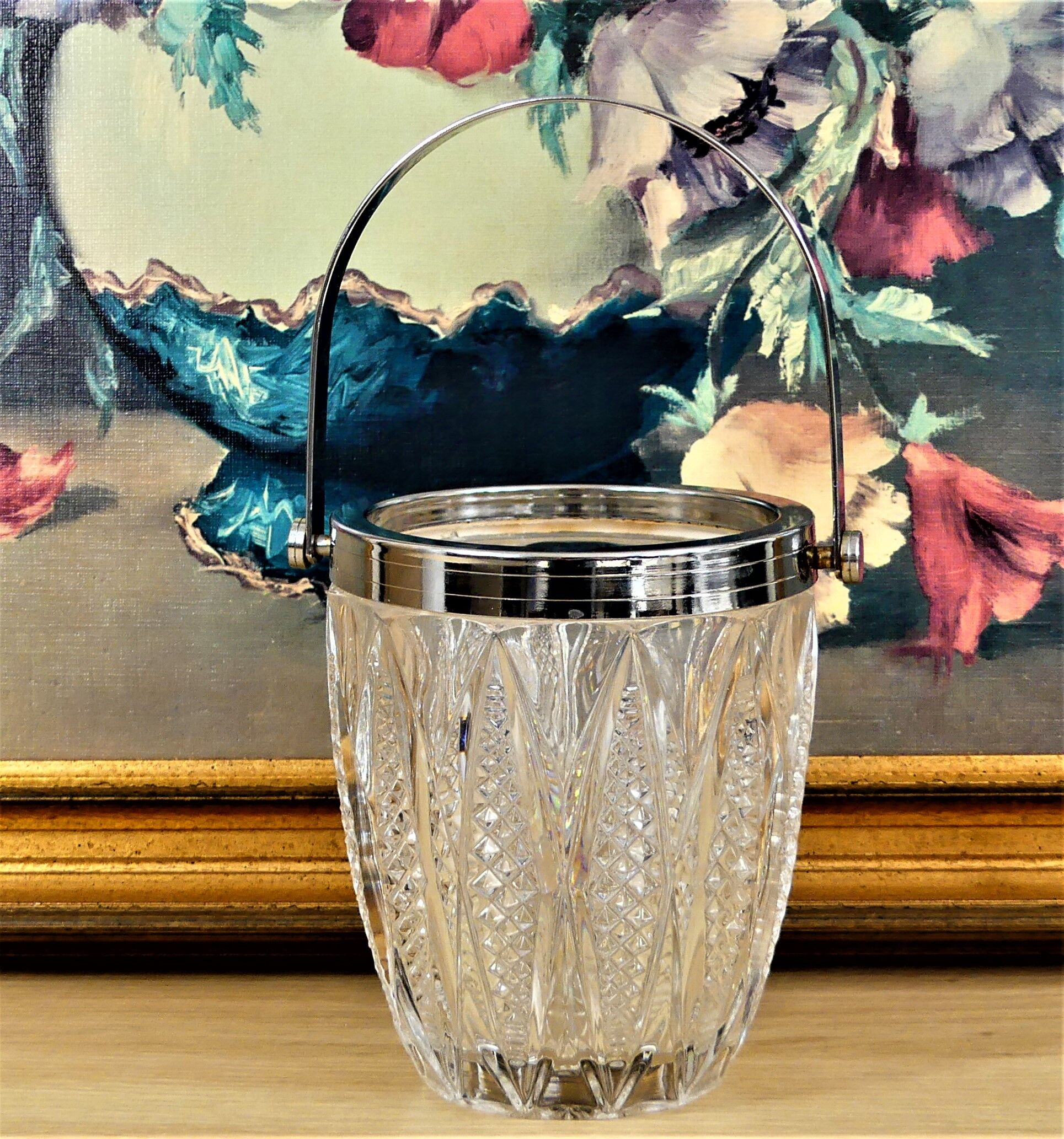 Seau à glaçons en cristal et métal - vintage année 50 - excellent état
