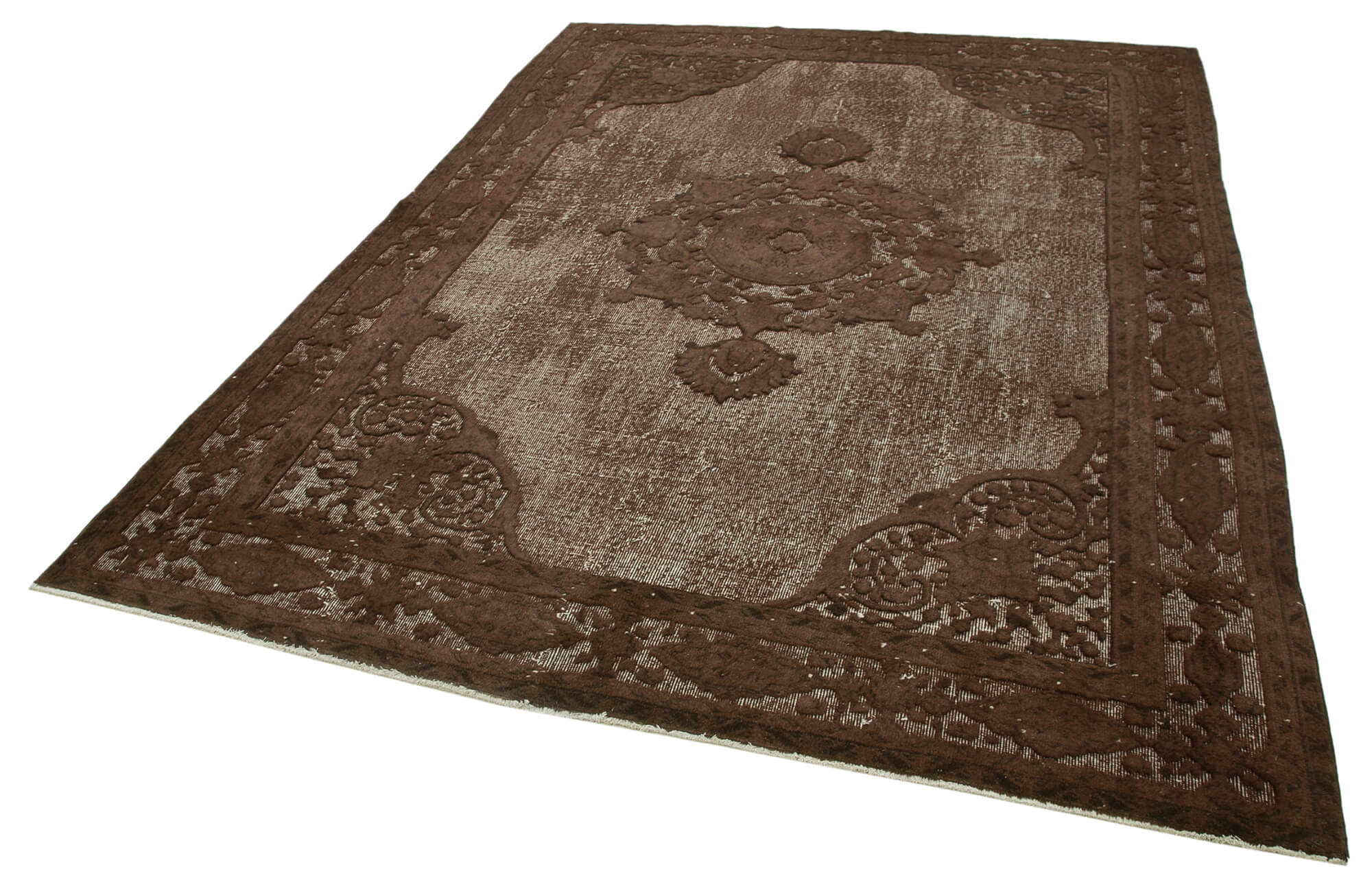 Handmade Carved Anatolian 1970s 215 cm x 292 cm Brown Carpet