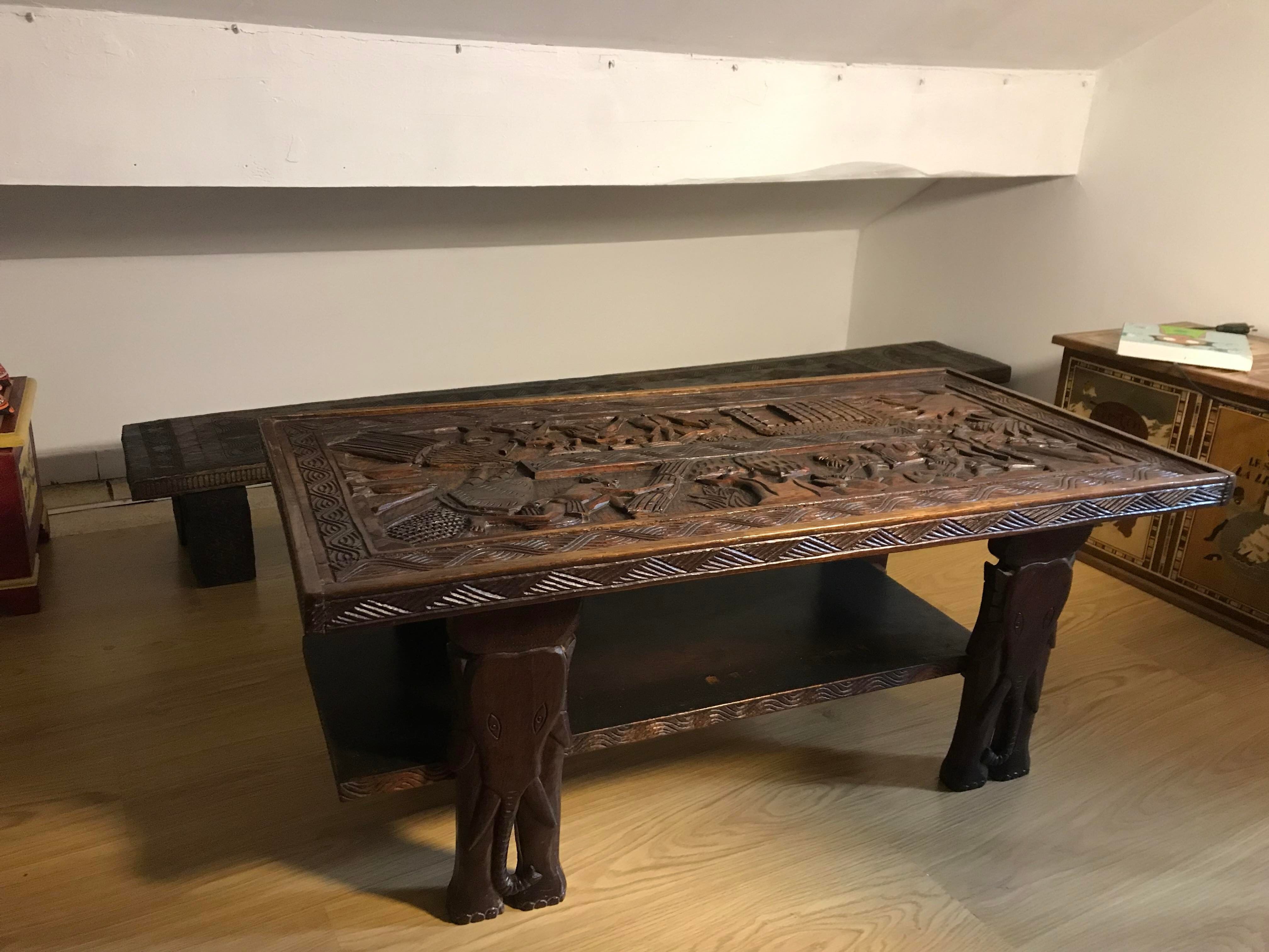 Carved Senegalese coffee table