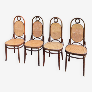 4 chaises Salvatore Leone en bois paillées bistrot 1930 style Thonet
