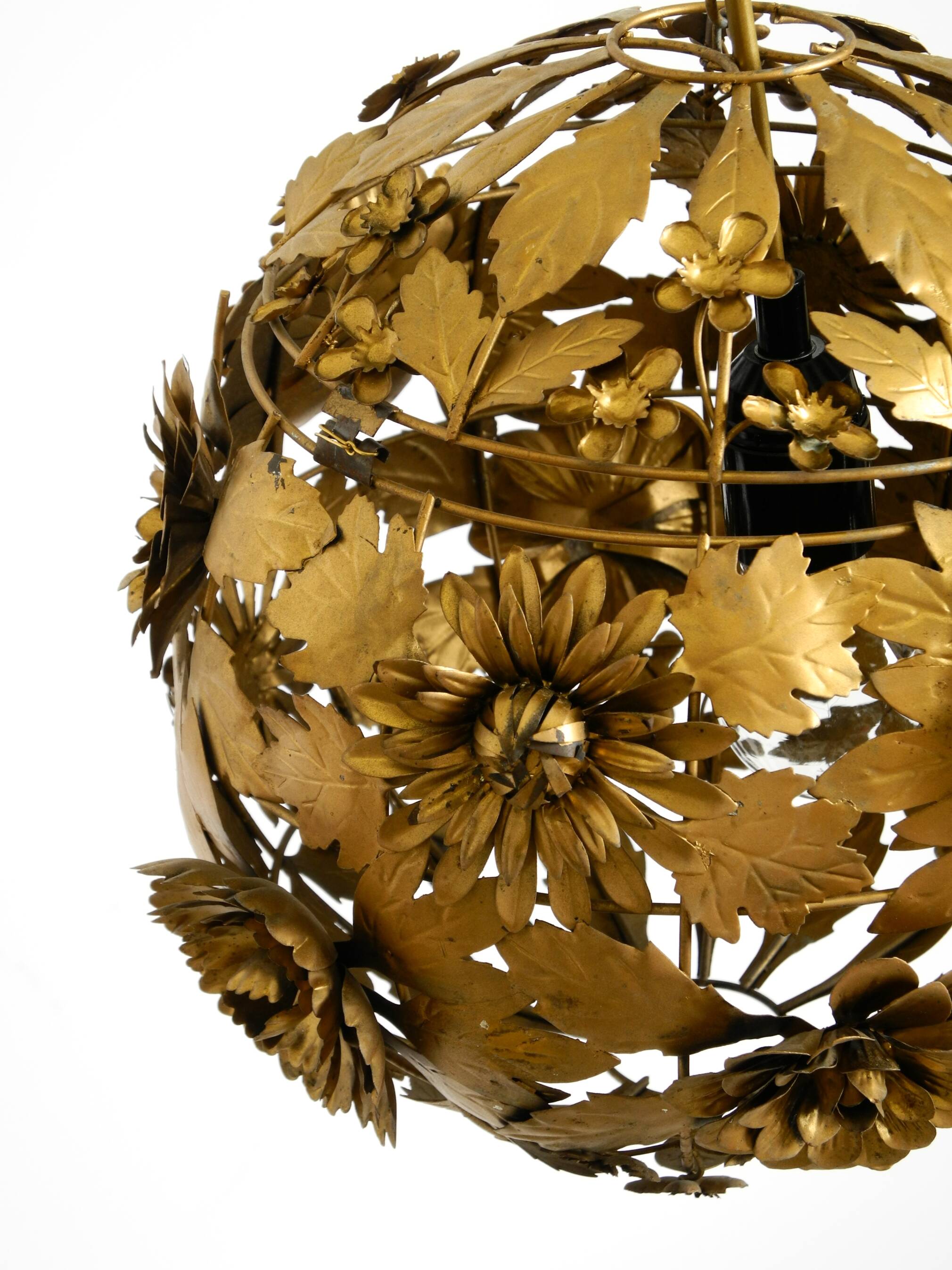 Beautiful floral-style spherical metal ceiling lamp, 1970s Regency design