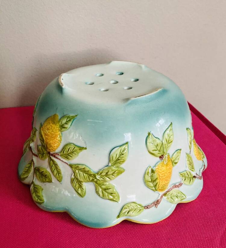 Ceramic cup decorated with lemons in relief, artist GV, 20th century