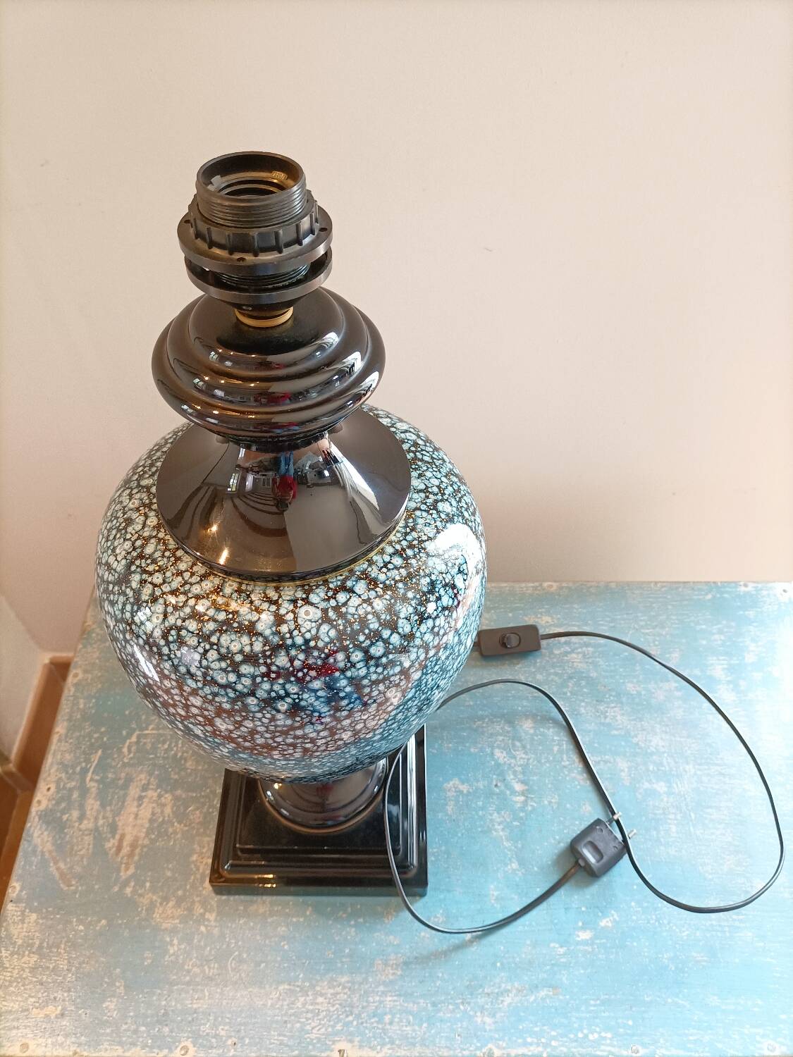 Large ceramic lamp base in blue, gold and black