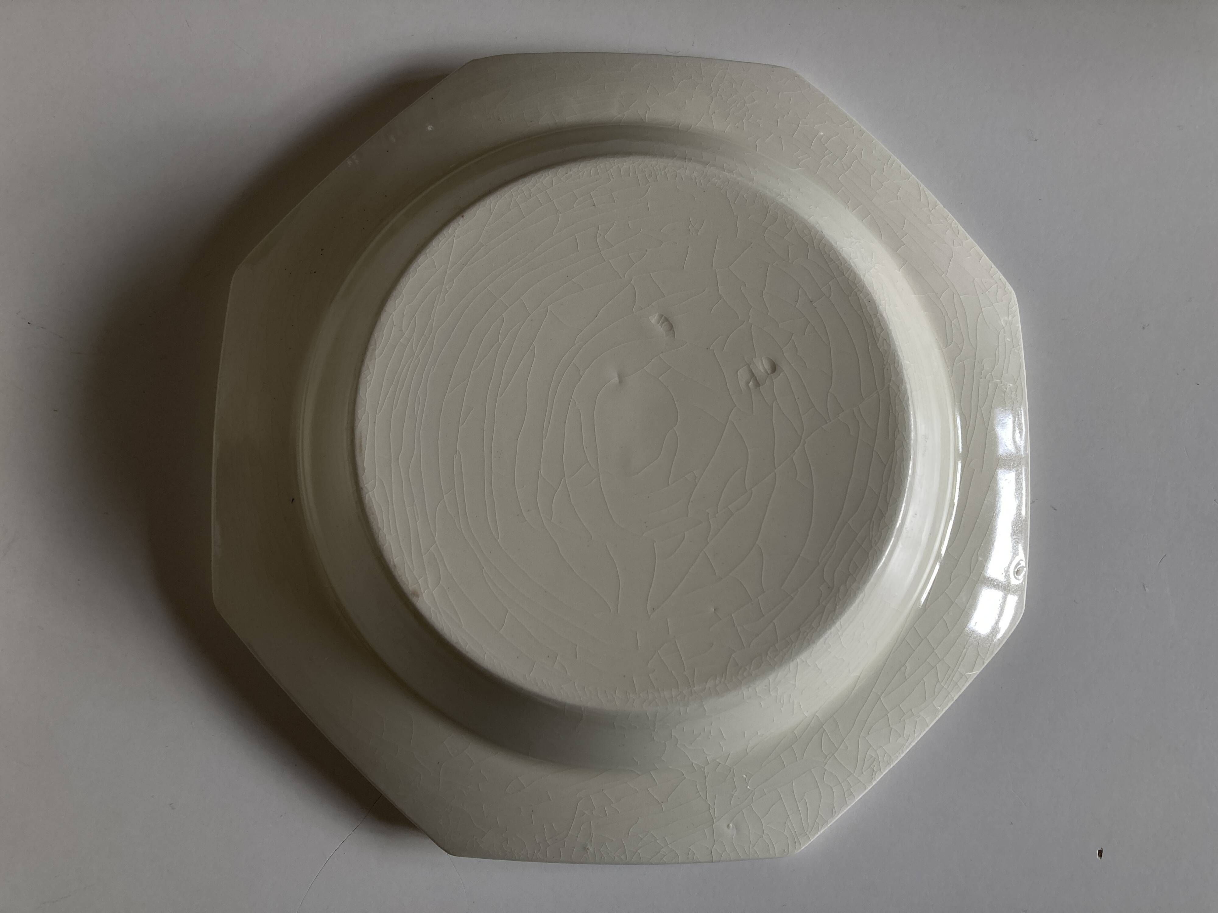 Set of 5 octagonal pearl plates from Creil Montereau.