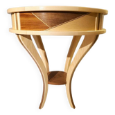 Guéridon - petite table ronde en marqueterie bois